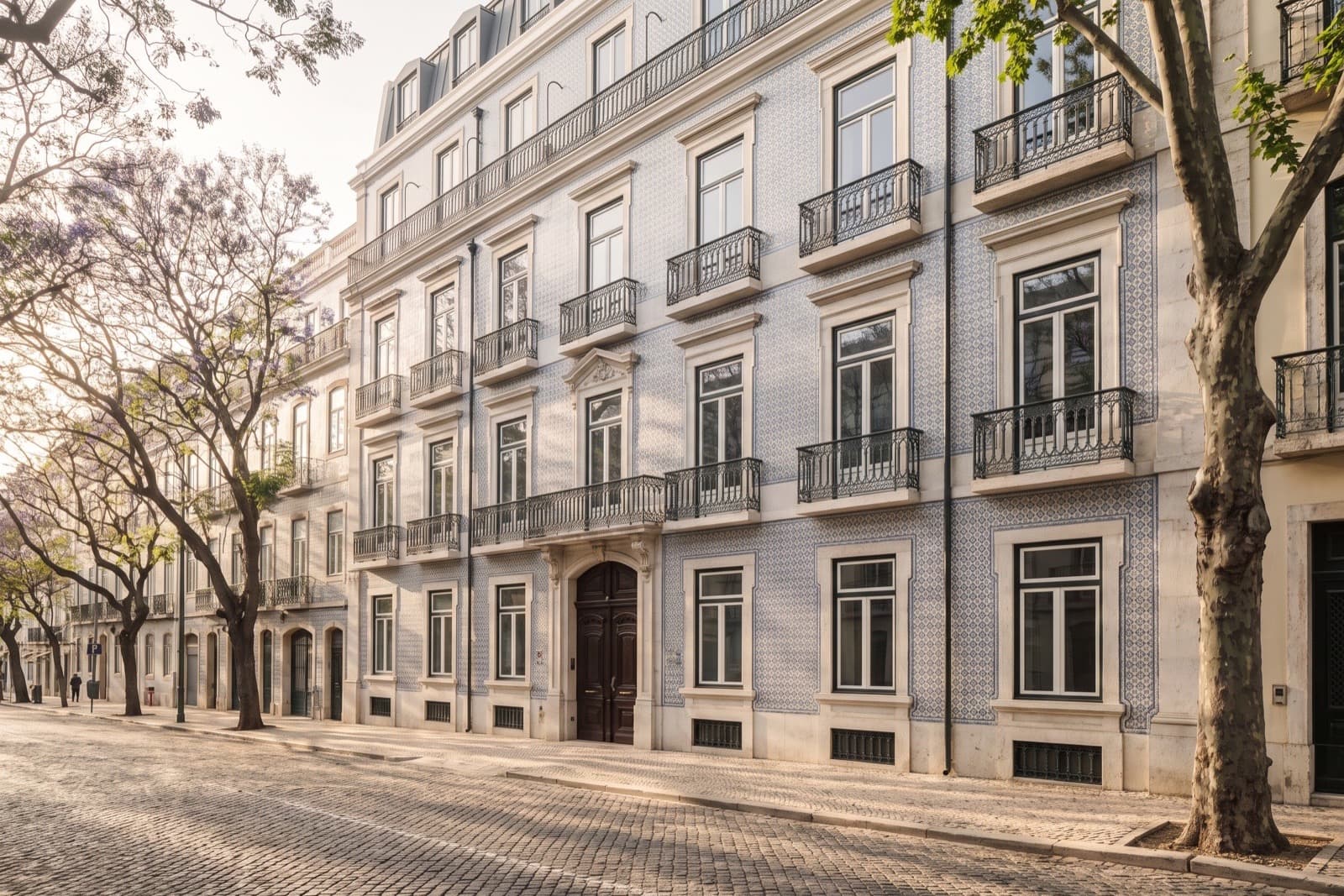 Facade of a classic office building in Lisbon